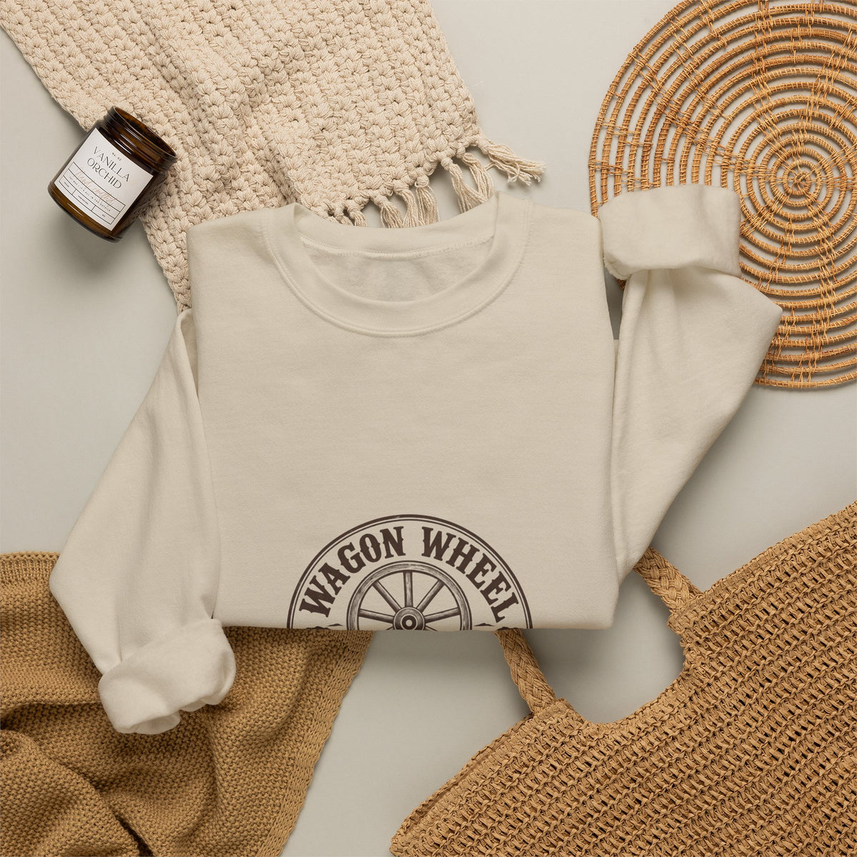 Ranch Logo Crewneck Sweatshirt — "Wagon Wheel Ranch" Vintage Western Pullover