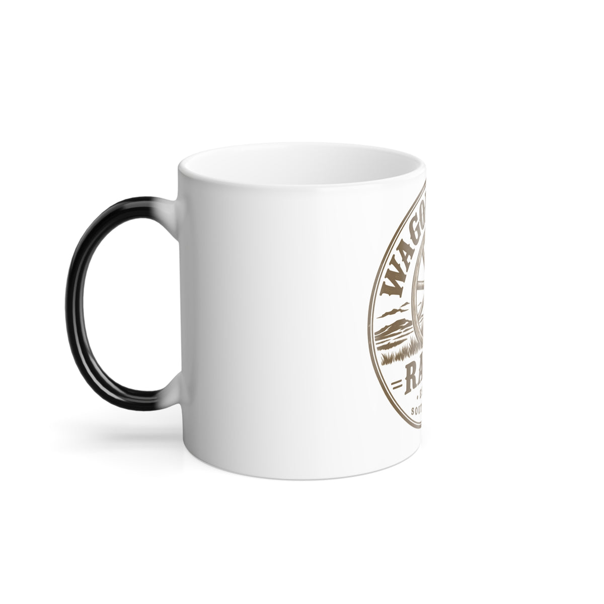 Wagon Wheel Ranch Color-Changing Mug — 11oz Heat Reveal, Rustic Western Coffee Cup