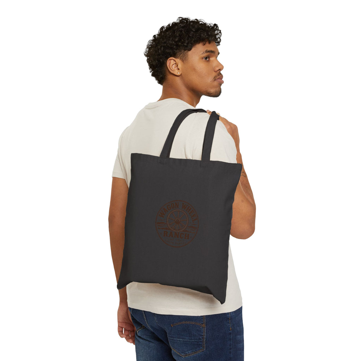 Wagon Wheel Ranch Cotton Tote Bag – Rustic Western Logo Canvas Market Tote
