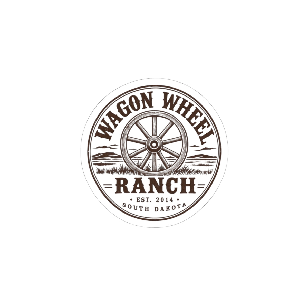 Wagon Wheel Ranch Kiss-Cut Sticker — Vintage Western Logo Sticker (Est. 2014, South Dakota)