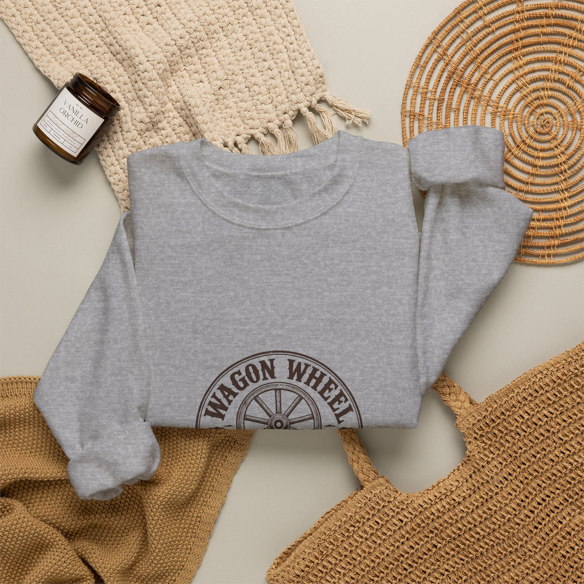 Ranch Logo Crewneck Sweatshirt — "Wagon Wheel Ranch" Vintage Western Pullover