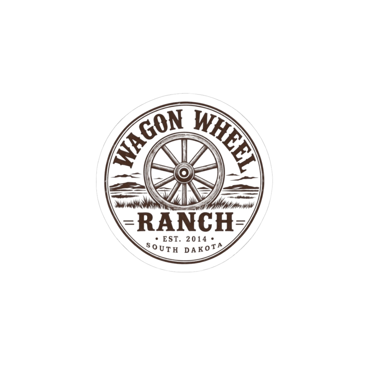 Wagon Wheel Ranch Kiss-Cut Sticker — Vintage Western Logo Sticker (Est. 2014, South Dakota)