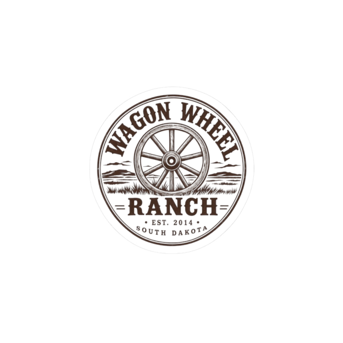 Wagon Wheel Ranch Kiss-Cut Sticker — Vintage Western Logo Sticker (Est. 2014, South Dakota)