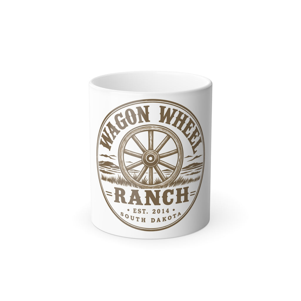 Wagon Wheel Ranch Color-Changing Mug — 11oz Heat Reveal, Rustic Western Coffee Cup