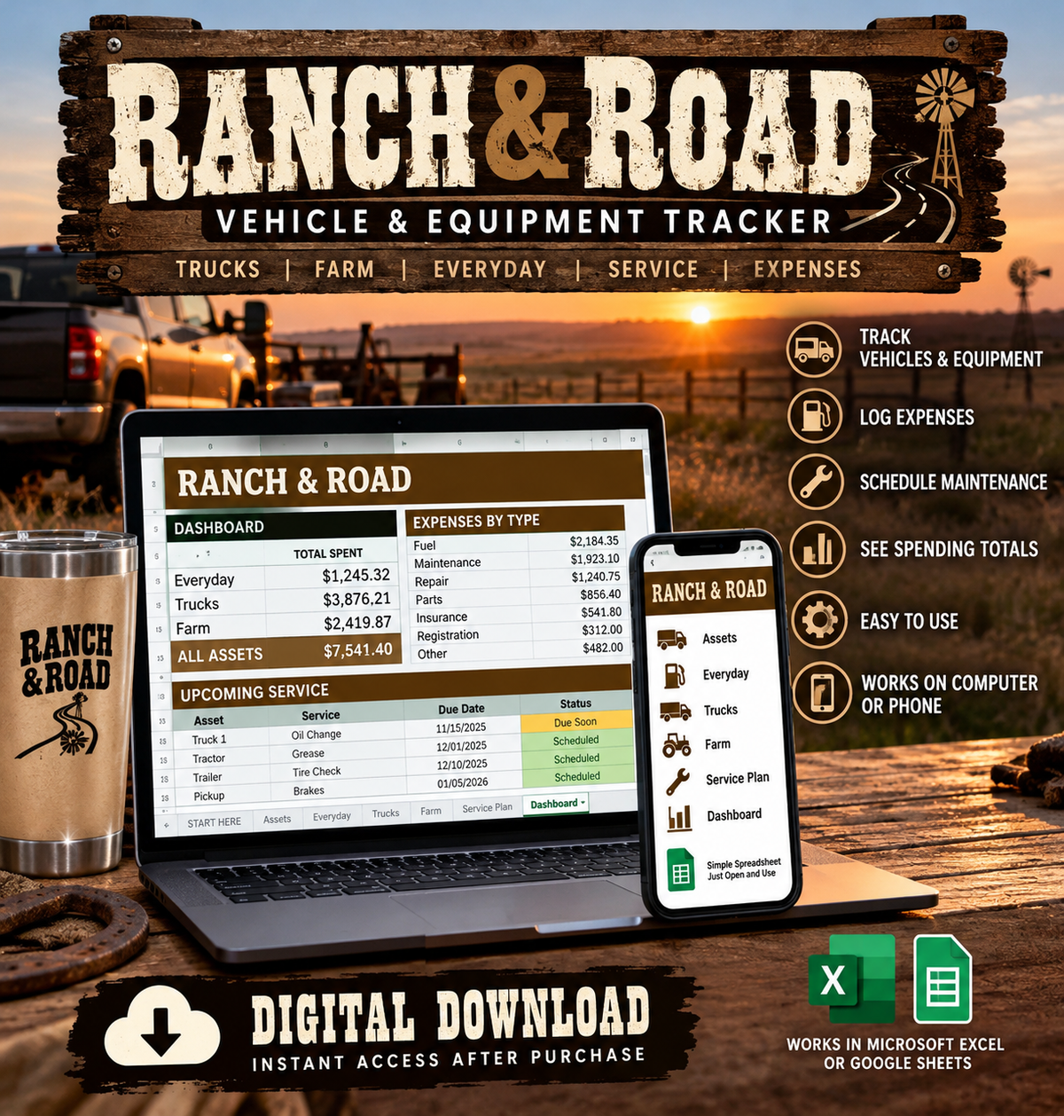 Ranch & Road vehicle and equipment tracker spreadsheet cover